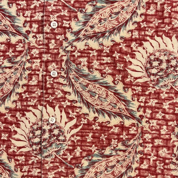 Vintage Polo Ralph Lauren Loop Collar Camp Shirt Mens L (Estimate) Linen Floral - Picture 7 of 11